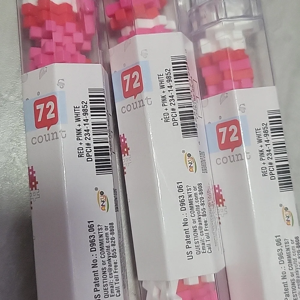 (3) Sets Of Ankyo Hash Tag  of Building Blocks Tube - Pink, White, Red 72 Count